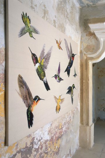 Hummingbird Ivory Wallhanging 6' x 4': in-situ image
