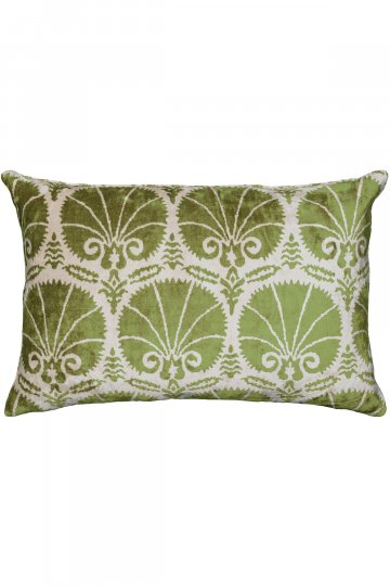Velvet Ikat Fan Green Cushion: in-situ image