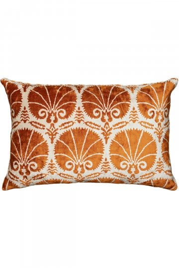 Velvet Ikat Fan Orange Cushion: in-situ image