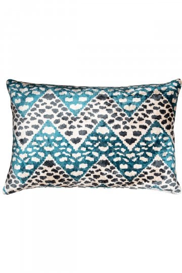Velvet Ikat Cheetah Zag Blue Cushion: in-situ image