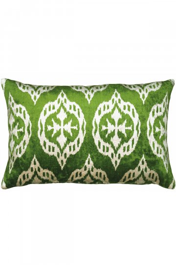 Velvet Ikat Lantern Green Cushion: in-situ image