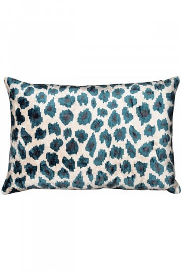 Velvet Ikat Leopard Blue Cushion: in-situ image