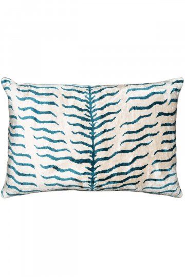 Velvet Ikat Tiger Blue Cushion: in-situ image